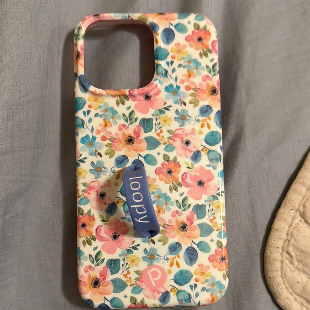 iphone 15 pro max - Loopy Case Floral Design Phone Case - Pink and Blue
